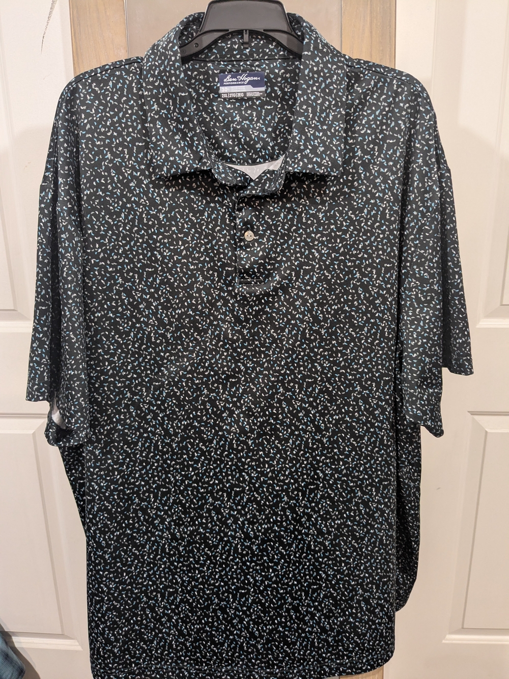 Hogan Black Polo with Light Blue Scatter Print